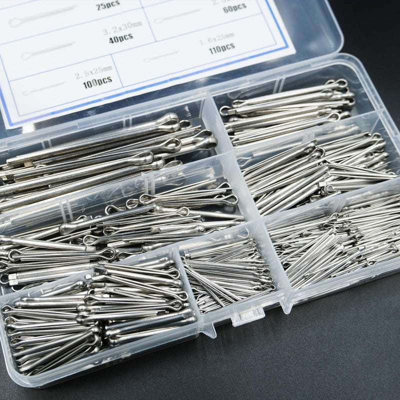 360PCS Cotter Pin Assortment Kit, 6 Sizes 304 Stainless Steel Cotter Pins Set, Split Pin Fastener Clips for Car Mechanics, Lawn Mowers, Trucks, Tractors Repair 360PCS