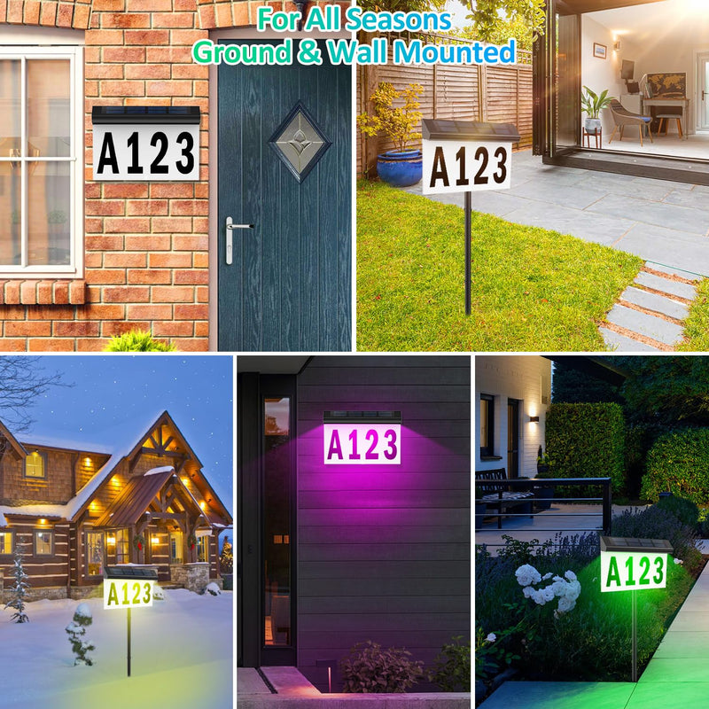 T-SUN Solar House Numbers for Outside: Color Changing Solar Address Number Sign with Remote Control, 9 Modes RGB&3000K, Waterproof LED Illuminated Address Plaques for Outdoor Yard Street Home 2023-Wall Mounted