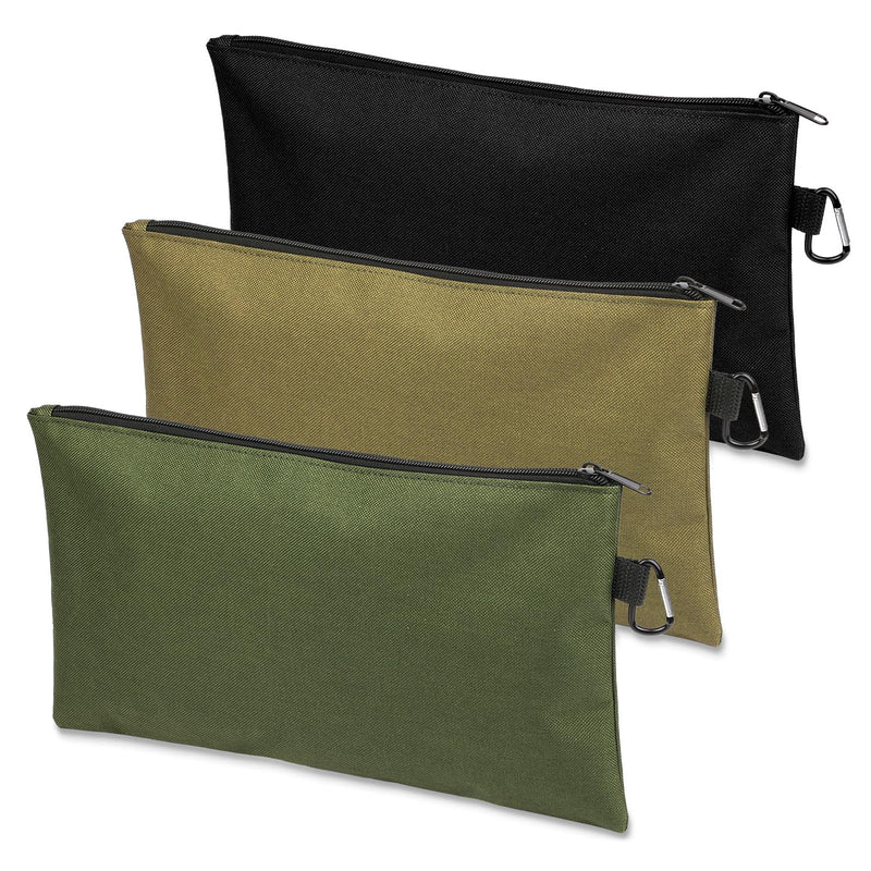 Tool Bag Zipper Pouch, Premium Tool Pouch, Utility Multipurpose Storage Organizer Tool Pouches with Carabiner Metal Zipper for Tools 3 Pack, Tan, Navy Green, Black