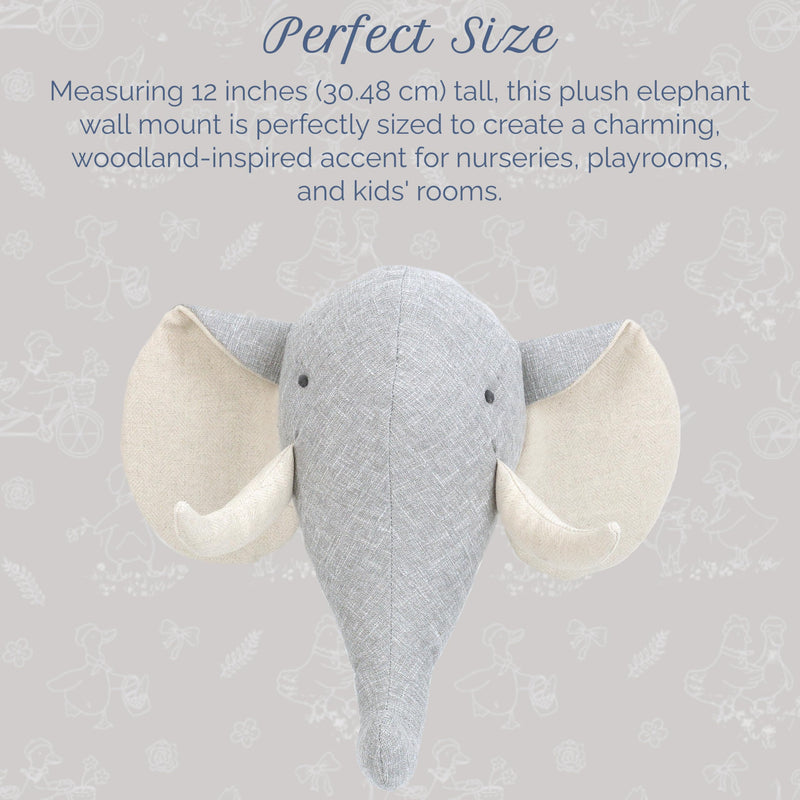 MON AMI Elephant Stuffed Head Wall Mount – 12”, Wall Hanging Décor, Stuffed Animal Head Wall Décor, Great Gift for Newborns, Kids, Boys, Girls