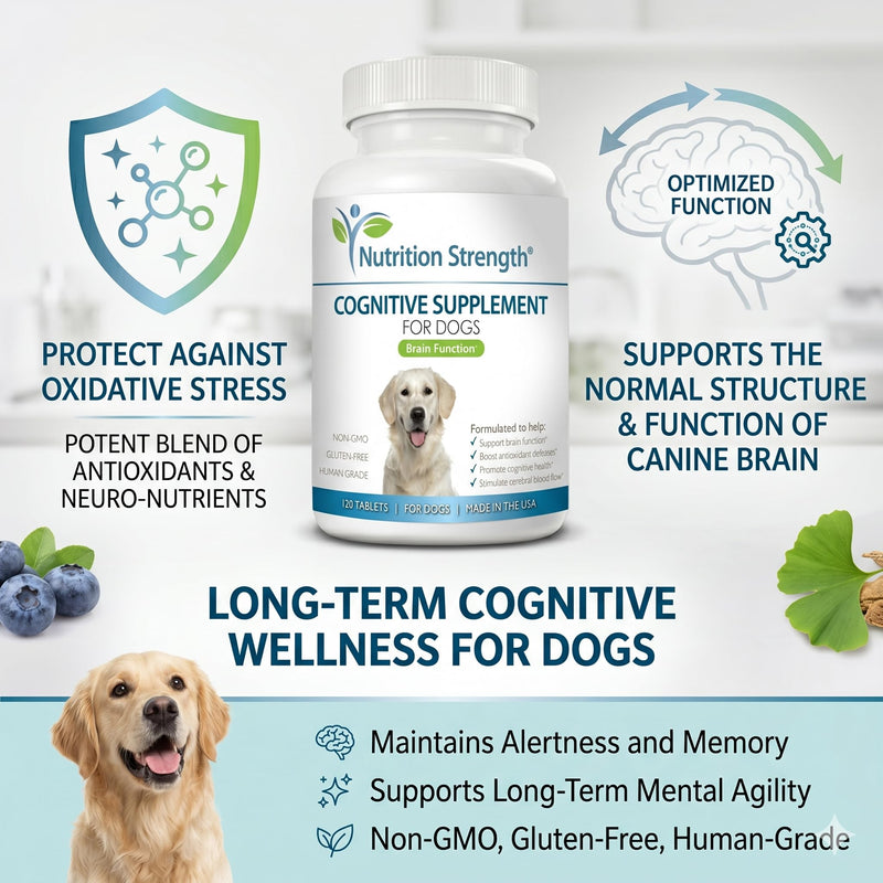 Cognitive Support for Dogs, Promotes Dog Brain Health, Mental Support Supplement for Cognitive Difficulties, 120 Chewable Tablets