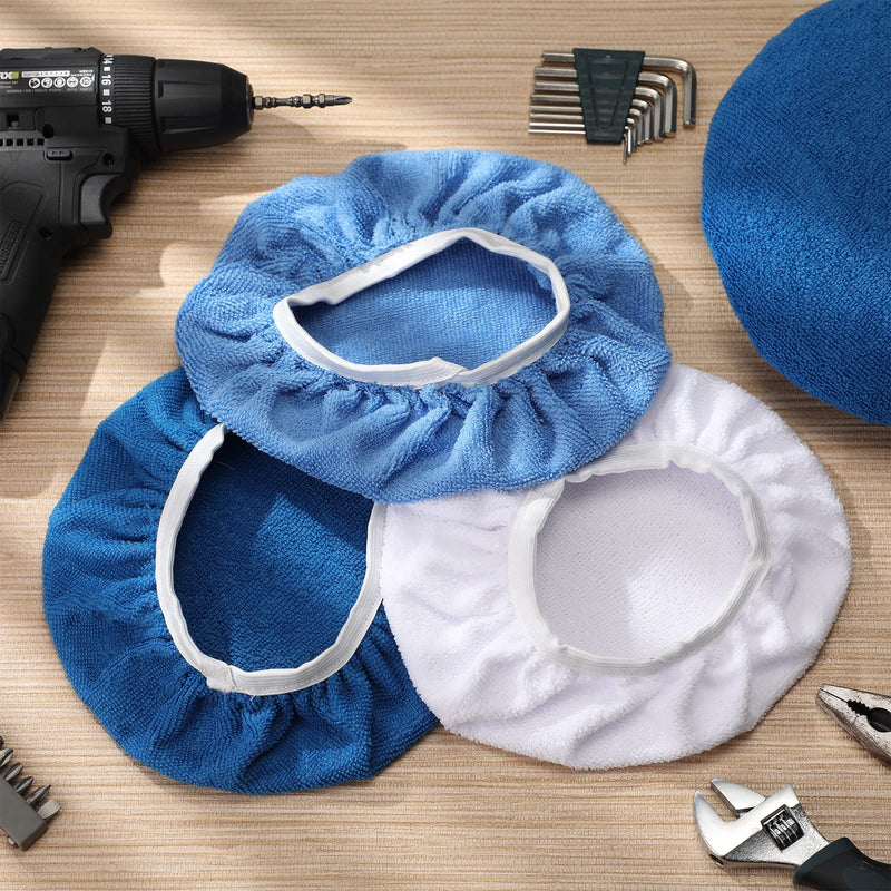 Tallew 40 Pcs 9 to 10 Inches Buffer Pads Bulk Car Polisher Bonnets Orbital Buffer Bonnets Microfiber Polishing Pad Car Wax Cover for Cleaning and Polishing(Royal Blue,Light Blue,White) Royal Blue,Light Blue,White