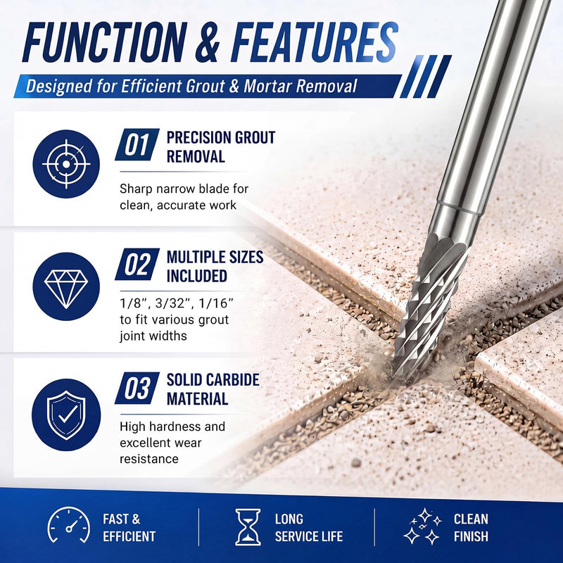 Flutesan 6 Pack Grout Removal Bit Set 1/8-inch 3/32-inch 1/16-inch Grout Removal Tool Carbide Drill Bit for Regrout Bathroom, Kitchen, Floor Tile