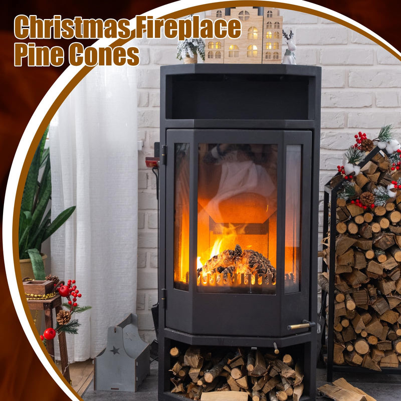 10 Pcs Gas Logs Ceramic Pine Cones, Imitated Fire Pit Pine Cones Gas Logs Decorative Fireproof Bonfire Accessories Christmas Decor for Propane Campfire Fireplace Wood Fires