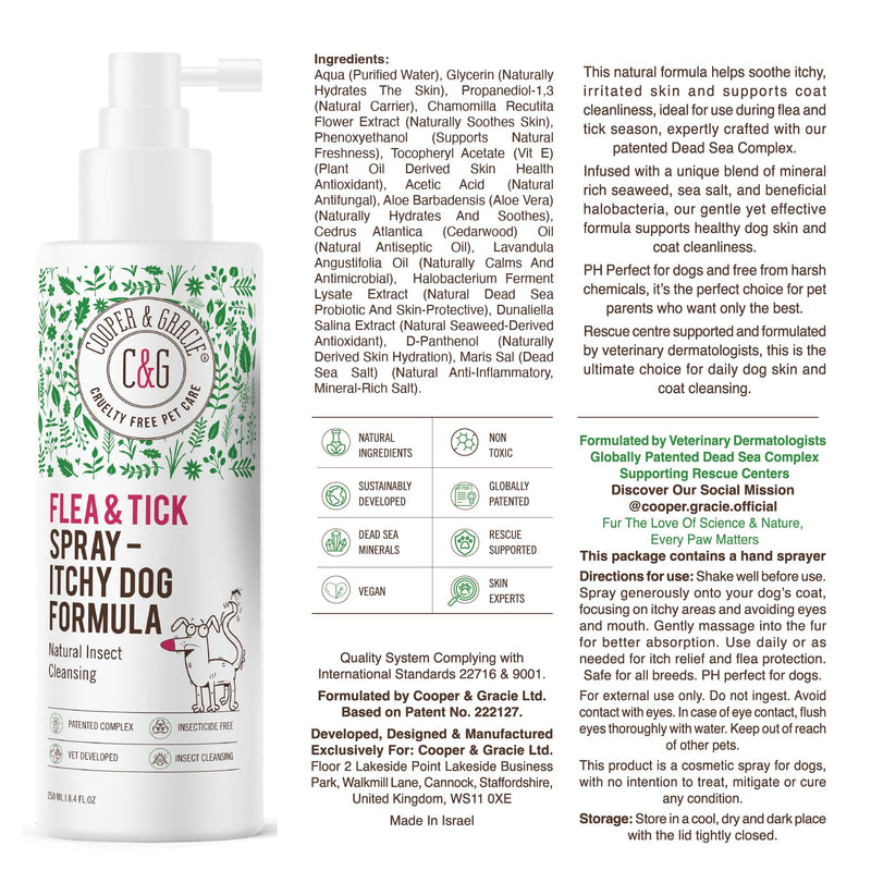 Itchy Dog Flea and Tick Spray – Plant Based Flea and Tick Care for Dogs – Soothes Itchy Skin – Gentle Daily Use Formula – By C&G Pets