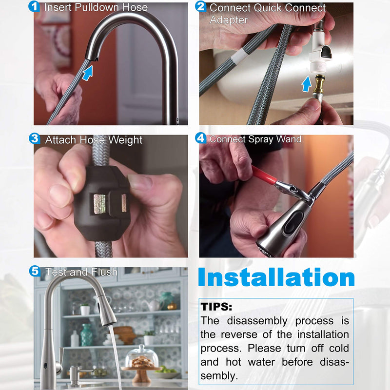 150259 Pull Down Hose Kit For Moen Faucet Replacement Part 150259 Hose, Moen Kitchen Faucet Replacement Part 187108, Reflex Moen Pull Down Hose, 68" Quick Connect Hose, Upgraded Ver. 150259 Pull Down Hose (New Upgrated)