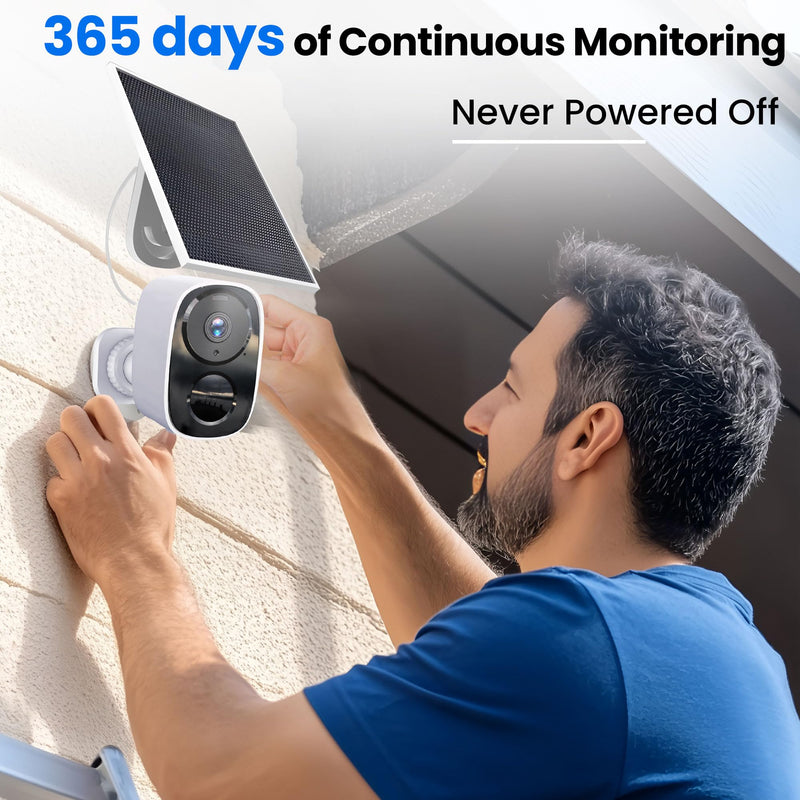 2025 Upgraded 2K Security Cameras Wireless Outdoor with Solar Panels, Free Cloud Storage, AI Motion Detection Spotlight Siren Alarm Outdoor Camera Wireless, 2-Way Talk, IP66 Waterproof White-Camera with Solar Panel