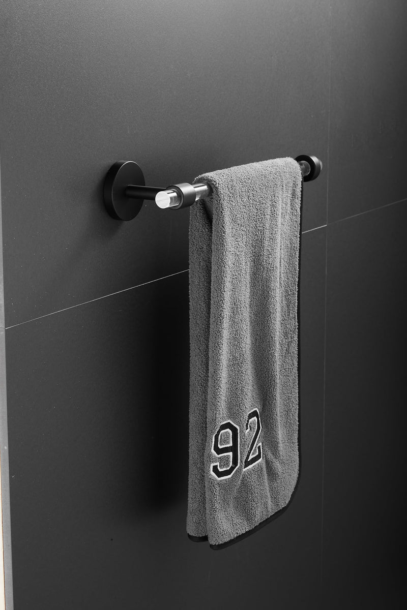 Black Acrylic Bathroom Accessories Set, Including a wall-Mounted Towel bar, Towel Ring, Toilet Paper Holder, and Robe Hook. A 4-piece Modern Acrylic Bathroom Hardware Fixture Set. Black Set