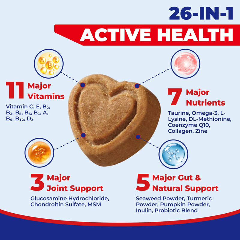 Wellix 26 in 1 Taurine for Cats Multivitamin Treats with L-Lysine for Immune, Joint Support Skin & Coat & Heart Health - Multivitamin, Omega 3, Taurine Supplement for Indoor & Senior Cat - 450 Bites