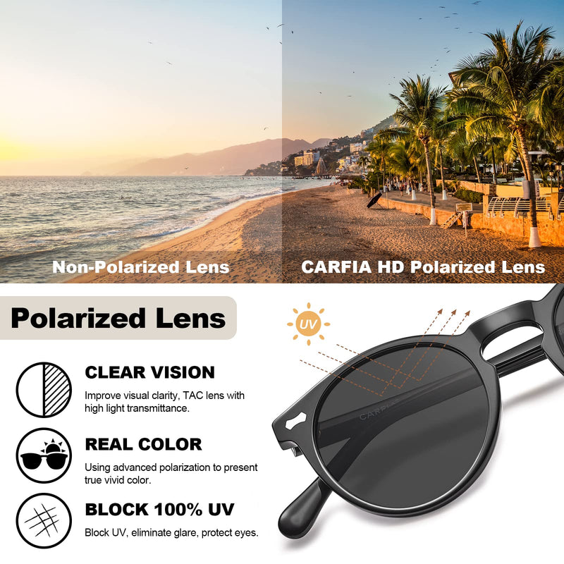 CARFIA Polarized Sunglasses for Women: Acetate Frame, Small/Medium Size, UV400 Protection - Anti Glare CA5288 3. Black Frame Grey Lens Small Face Frame Width 138mm