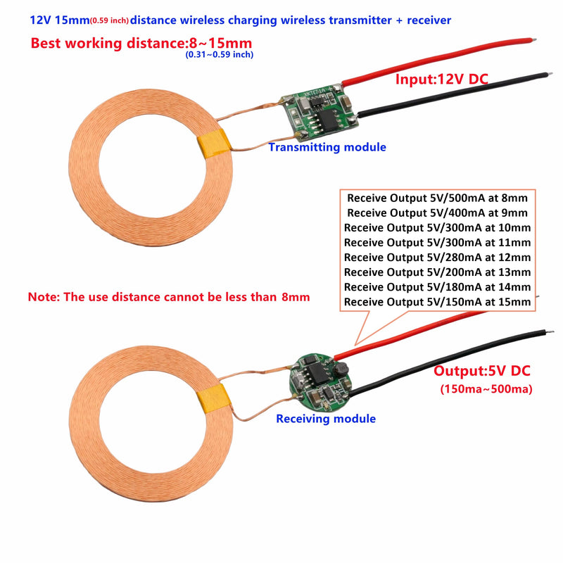 12V 15mm Distance Charging 5V 500mA Output 22mm Coil Power Charger Transfer (22mm Coil)