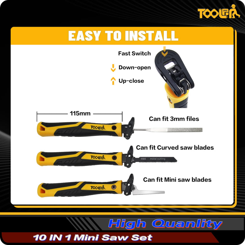10-In-1 Model Craft Hand Saw & File Set. DIY Mini Razor Saw&File Kit for Handcrafted, Modeling, Plastic, and Other Fine Cutting, Reliable Blade Quick Change Mechanism.