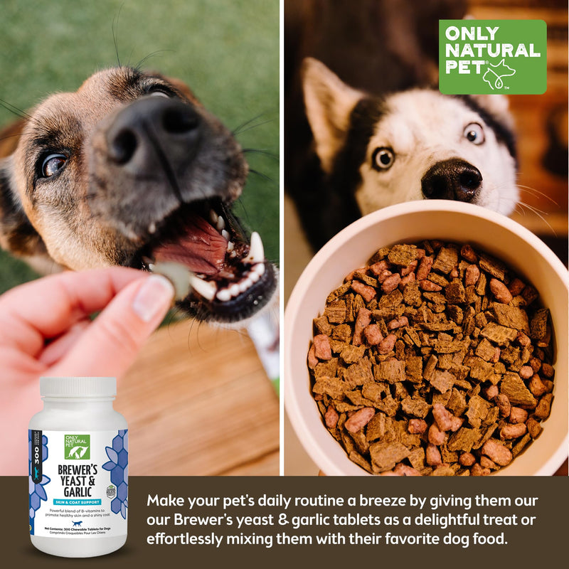 Only Natural Pet Brewer's Yeast & Garlic Chewables - All-Natural Flea & Tick Prevention for Dogs - Fortified with B Vitamins - Promotes Healthy Skin & Coat - 300 Count Tablet (Single) 1 Bottle