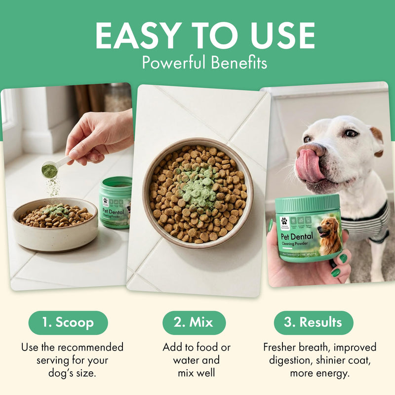 Dog Dental Powder – Dog Breath Freshener – Pet Dental Powder – Plaque and Tartar Remover for Dogs – Natural Dog Teeth Cleaning for All Breeds and Sizes – Oral Care Supplement for Pets 4.09oz