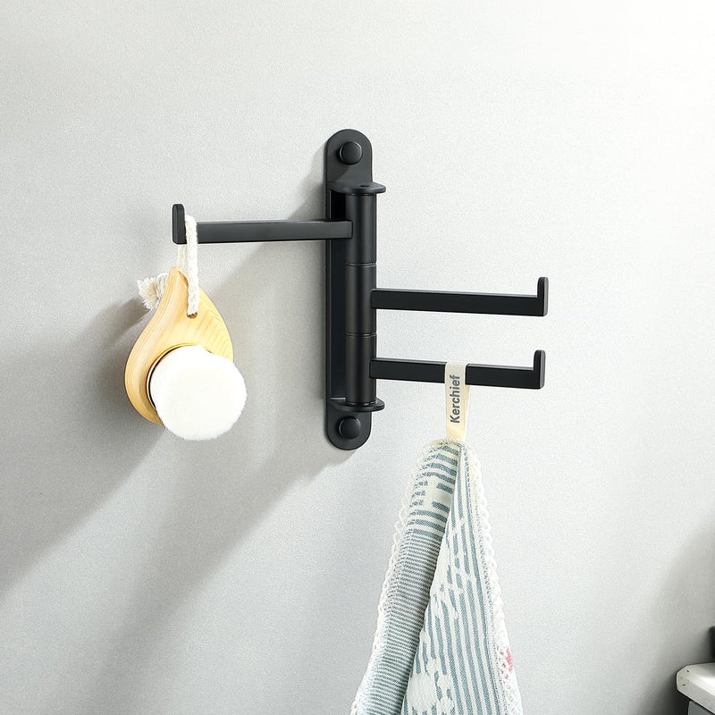 3 Arm Swivel Towel Hook, SUS 304 Stainless Steel Wall Mount, Oil Rubbed Finish, Contemporary Style (Matte Black) Matte Black