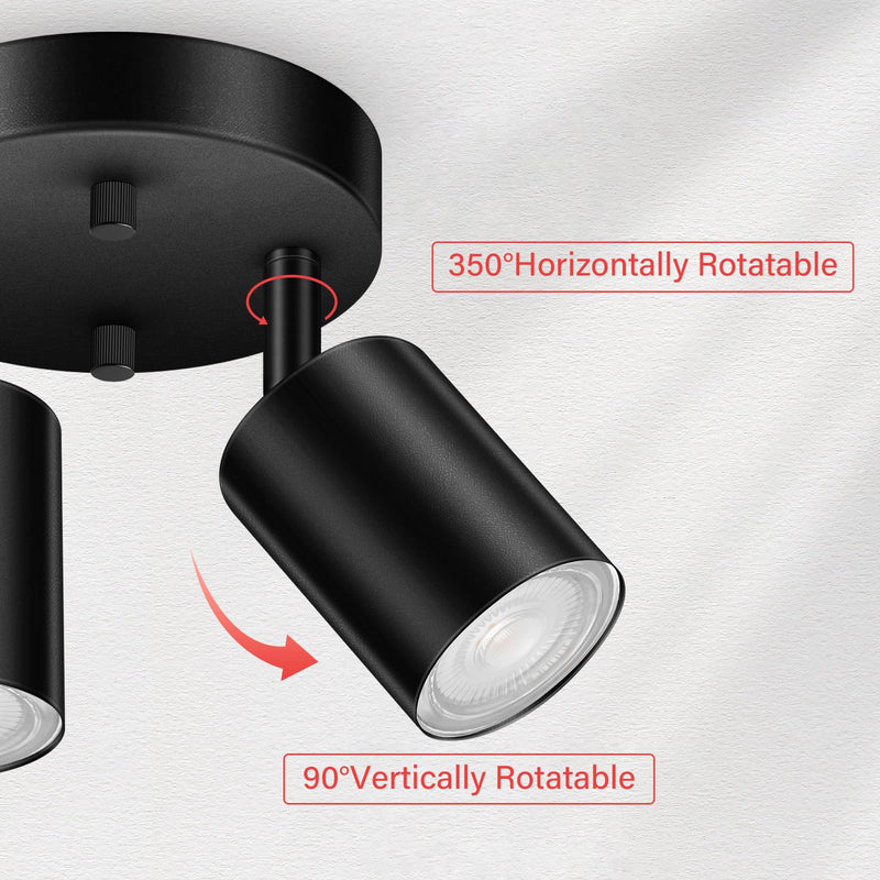 BoostArea LED 2 Light Track Lighting Kit, LED Track Lighting Fixtures, Black Round Ceiling Spot Lighting, Flexibly Rotatable Light Head for Kitchen, Living Room, Bedroom, GU10 Bulb Not Included 2 Light-Black