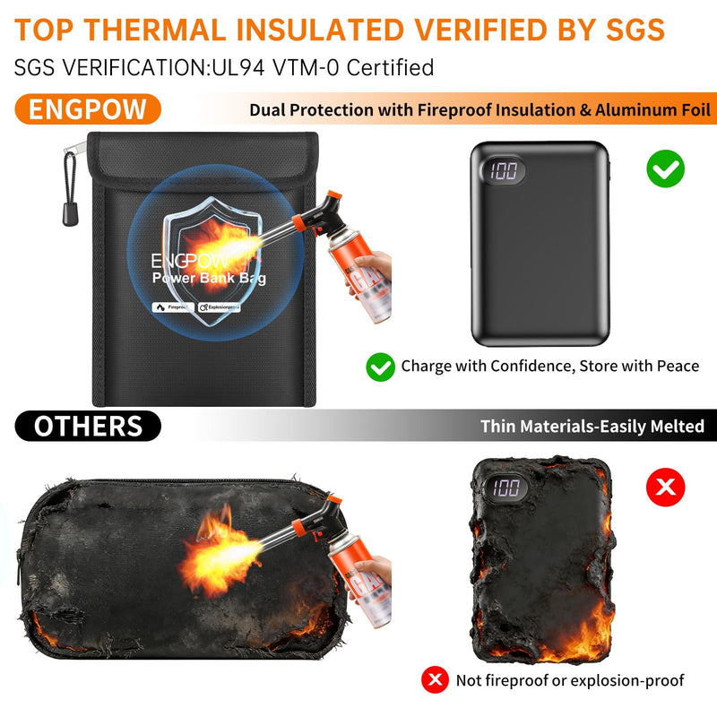 ENGPOW Fireproof Organizer Travel Bag, Heat Insulated＆Explosion-Proof Electronic Carry Case, Portable Home Travel Safe Storage for Power Bank,Phone,Cables,USB Drive and Charging Protection, 9''x7'' 9'' x 7''