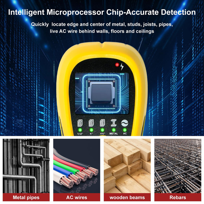 Multi-Surface Stud Detector | 5-in-1 Wall Scanner with HD LCD & Precision Sensor | Locates Wood/Metal/Pipes/AC Wires with Center Beam
