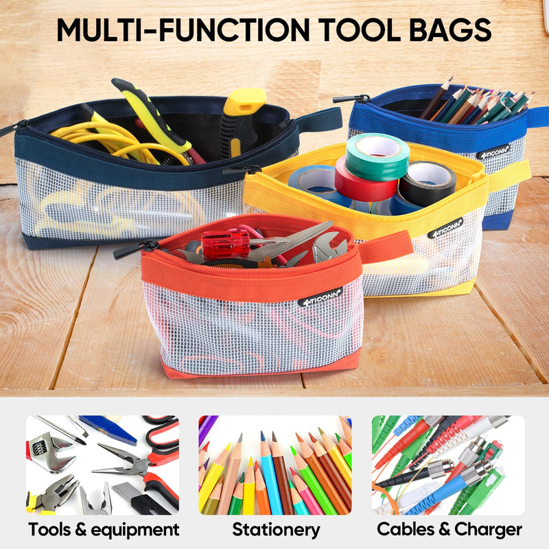 TICONN Tool Pouch, 1680D Oxford Small Tool Bag, Tool Pouches with Zipper, Clear Utility Bag Zipper Pouch for Tool Organizers and Storage (9PK Combo) 9PK