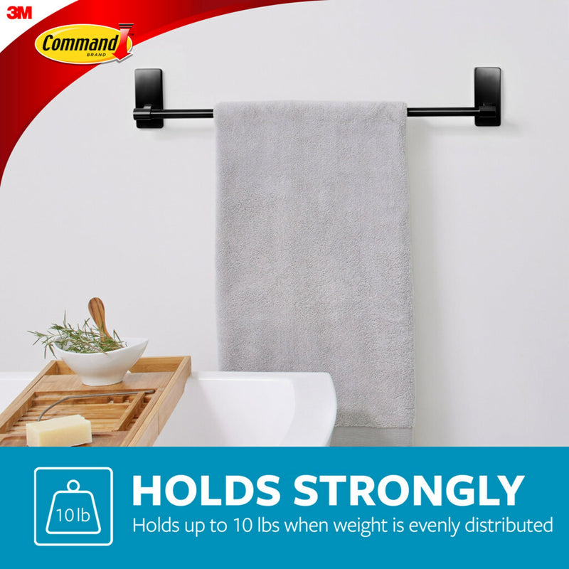 Command Bath Matte Black Towel Bar with Water Resistant Command Strips, Bathroom Organizer, 24 in Bar Length Holds up to 10 lbs 24 Inch