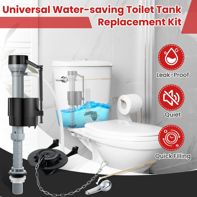 Saillong Universal Toilet Tank Replacement Kit, Include Toilet Fill Valve, 2Inch Low Flow Toilet Rubber Flapper with Toilet Chain, Front Mount Toilet Flush Brass Handle, Adjustable Water Level (Black) Black