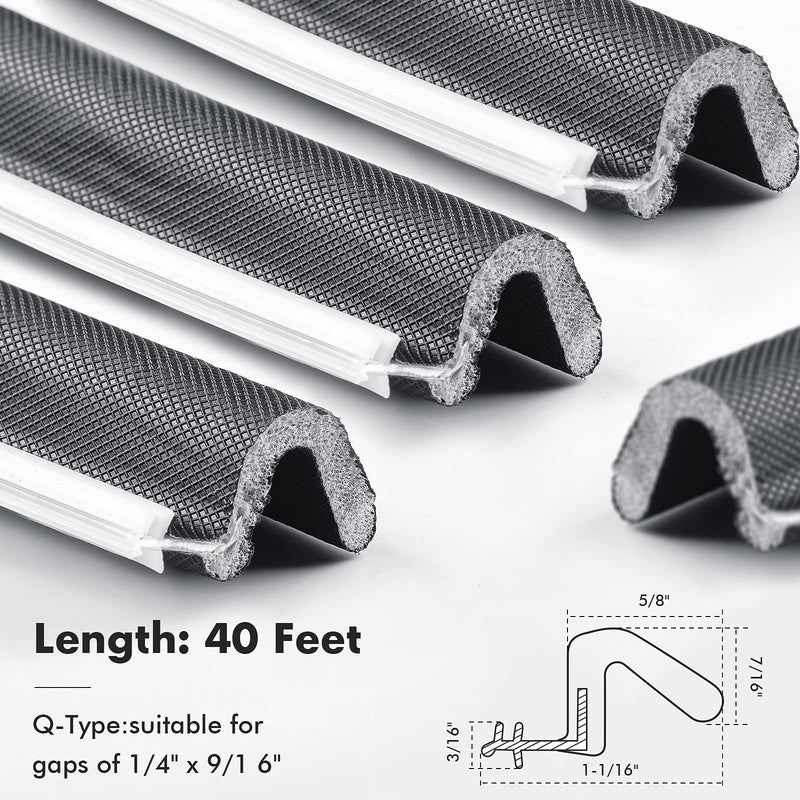 BBTO Door Weather Stripping Seal Winter Windows Kerf Soundproof Strip V-Shaped Q Foam Weather Stripping Door Frame for Card Slot Large Gap and Easy Installation(40 Feet,Black) 40 Feet Black