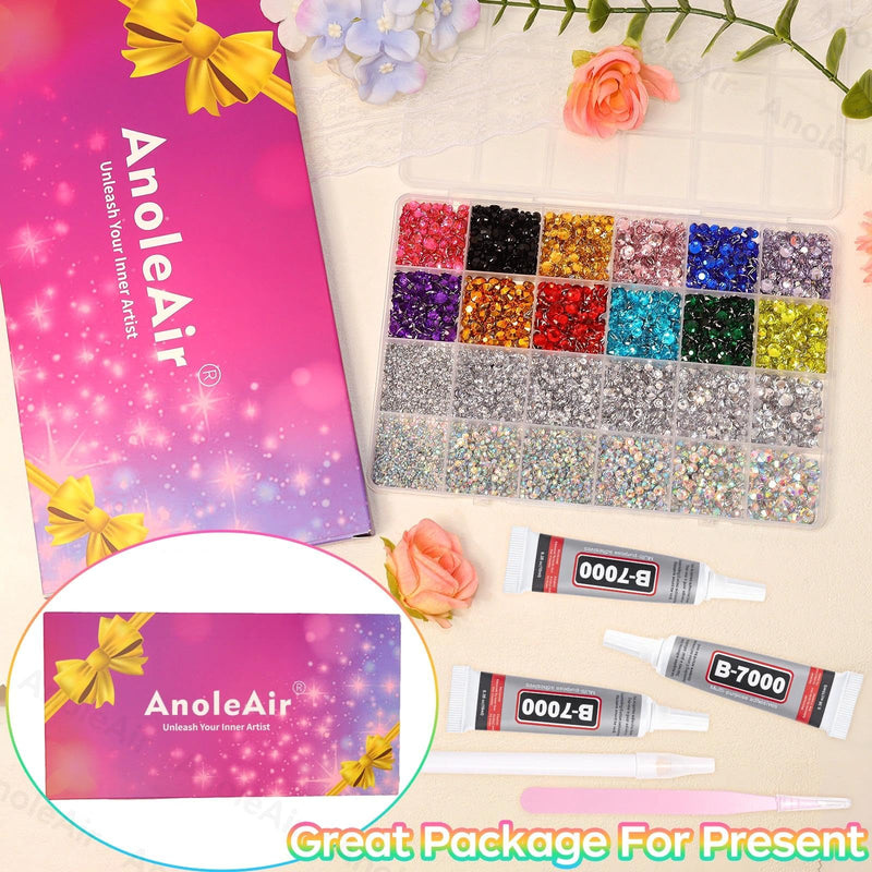 26000PCS Colorful Resin Flatback Rhinestones for Crafting, Resin Rhinestones for Bedazzling Kit, 2/3/4/5/6mm Flatback Gems Jewels for DIY Mugs Tumblers Clothing Shoes Nail Art SS11