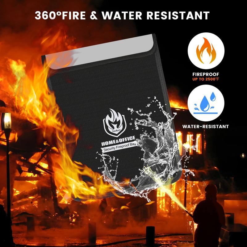 4 Pack Fireproof Document Bags, Waterproof Document Pouch Holder with Zipper, Fire Proof Money Bag for Cash, Fireproof Envelope Fire Safe Bag, Fire Resistant Storage for Legal/A4 Size (Black) Black