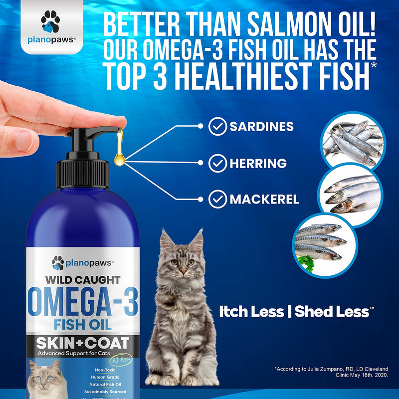 Omega 3 Fish Oil for Cats - Better Than Salmon Oil for Cats - Kitten + Cat Vitamins and Supplements - Cat Health Supplies - Cat Dandruff Treatment - Liquid Fish Oil for Pets - Cat Shedding Products - PawsPlanet Australia