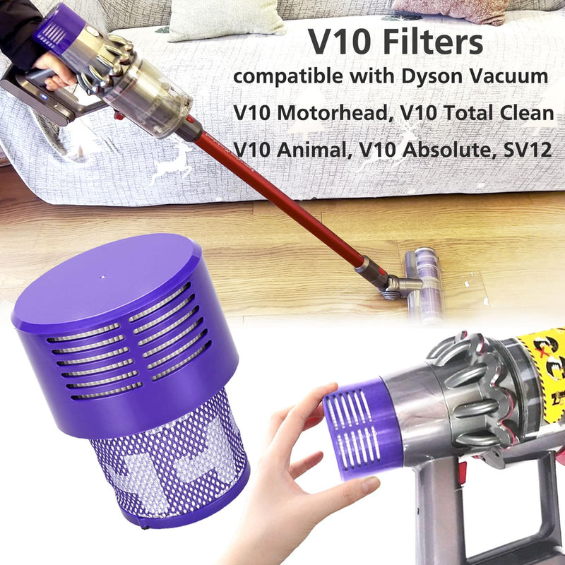 Replacement V10 Filters for Dyson V10 Cyclone Series, V10 Absolute, V10 Animal, V10 Total Clean, SV12, Replace Part No. 969082-01, 3 Pack Filters and 1 Clean Brush