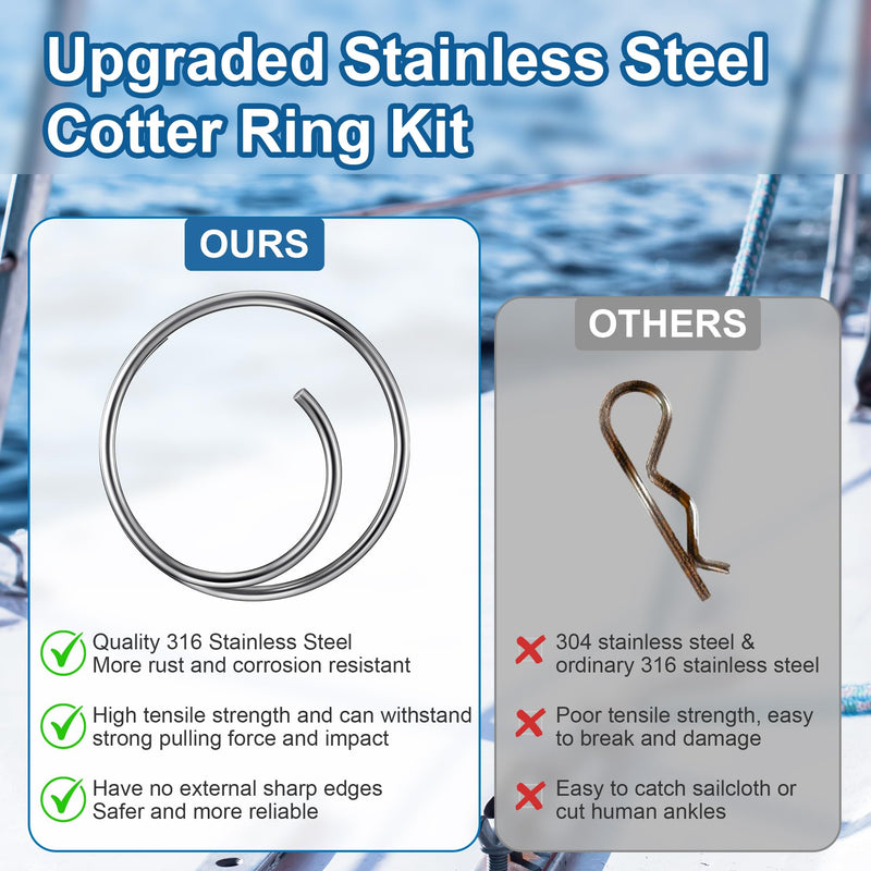 66 Pcs 5 Sizes Stainless Steel Cotter Ring Kit, Durable 316 Stainless Steel Split Rings Secure Popular Sizes of Clevis Pins, Corrosion Resistant Marine Hardware for Hitch Pin Lock Systems