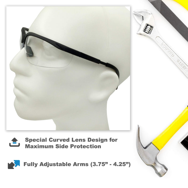 grinderPUNCH 3 Pairs Combo Bifocal Safety Reading Glasses - Assorted Colors Clear Black Yellow Lens - With Side Cover (Diopter +1.00) Diopter +1.00