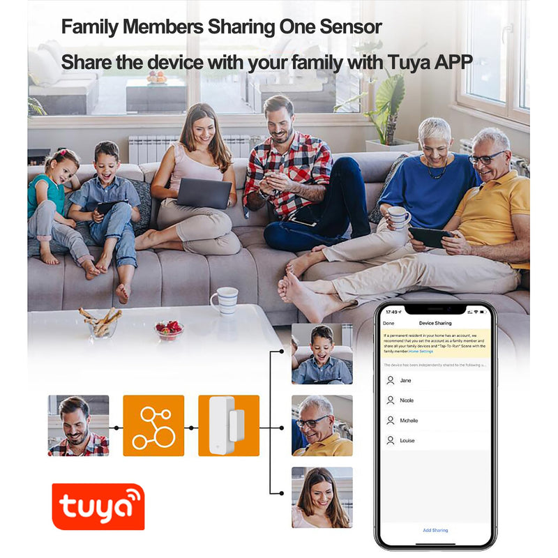 WiFi Door Sensor, Tuya Smart Door Window Sensor,Wireless Window Sensor Real-time Alarm Compatible with Alexa Google Assistant,Home Security Door Open Contact Sensor for Business Burglar Alert (4 Pack) 4 Pack