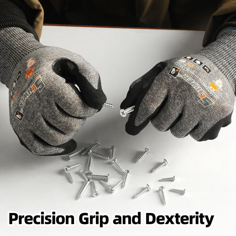 Schwer 6 Pairs ANSI A4 Cut Resistant Work Gloves with Extreme Lightweight & Thin, Sandy Nitrile Touchscreen Safety Working Gloves with Grip, 3D-Comfort Fit, Flexible and Breathable, S, AR5918 Small Gray