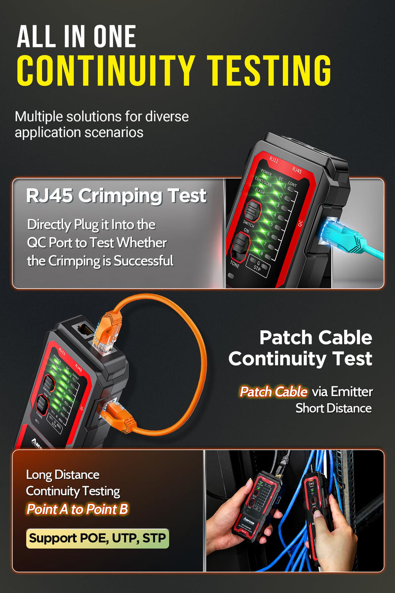 AMPCOM Tone Generator & Probe Kit, Rechargeable Wire Tracer Network Tester | Li-ion battery, Wire Tracker & Cable Tracer, Continuity Tests, LED Flashlight, Audio Monitoring, Switch Port-flah