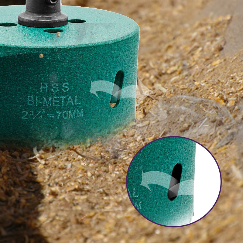 2 3/4 Inch / 70mm Hole Saw with Arbor, 2.75 Inch Hole Saw HSS Bi-Metal Hole Cutter Smoothly Cutting in Cornhole Boards, Plastic, Wood, Fiberboard, Drywall 2 3/4" / 70mm