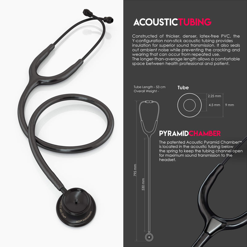 MDF Instruments, MD One Stainless Steel Stethoscope, Adult, Black Tube, Black Chestpieces-Headset, MDF777BO All Black