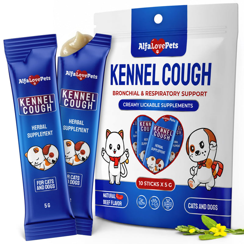 Dry & Wet Kennel Cough Medicine for Dogs and Cats: Effective Supplement for Sneezing, Allergies, and Runny Nose – Lickable Dog Cough Medicine for Breathing Care – 10 Sticks x 5 g 10 creamy sticks (1.76 Fl Oz)