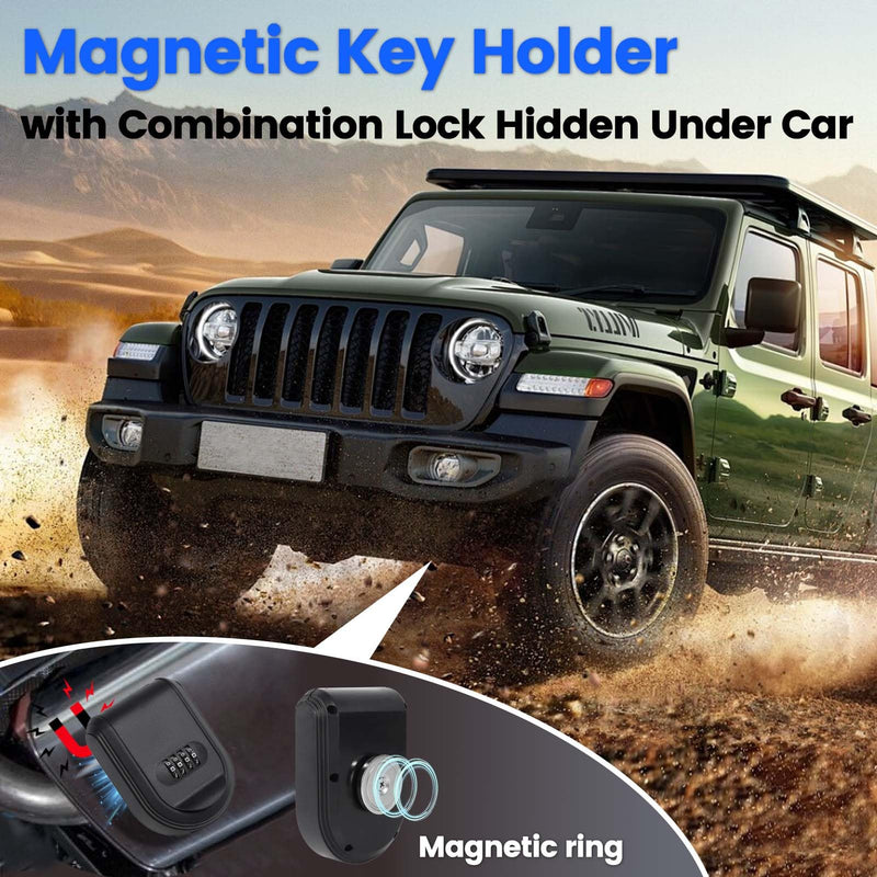 Magntic Key Lock Box with 4 Digit Combination Lock Hider Under Car, Magnetic Key Holder with Strong Magnet for Indoors, Outdoor Travel, Hidden Under Car Magnetic Key Case(1 PCS) Black 1 PCS