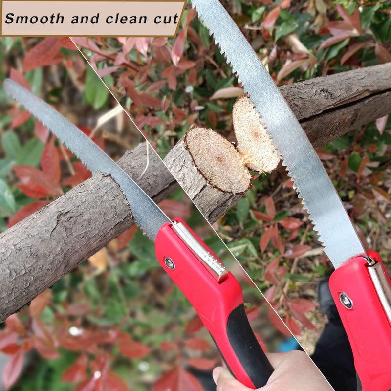 10 Inch Heavy Duty Pruning Saw, Folding Hand Saw with SK5 Curved Blade, Triple-cut Razor Teeth Used for Trees Wood Cutting Camping Gardening Work, Hiking, Landscaping, Tree Trimming 10 Inch