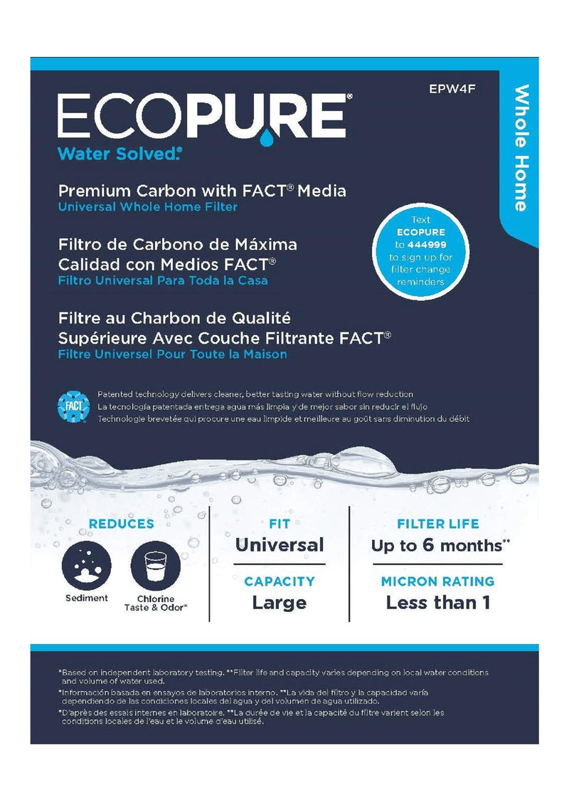EcoPure EPW4F Premium FACT Universal Whole Home Water Filter - Innovative Product - Better Filtration and Longer Life Versus Most Whole Home Water Filters (Pack of 2) 1 Count (Pack of 2) Premium Carbon Filter