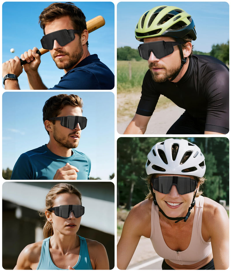 STORYCOAST Polarized Sports Sunglasses for Men Women,Driving Fishing Cycling Mountain Bike Sunglasses UV400 Protection 3pack Matte Black/Gray+matte Black/Red+matte Black/Dark Blue 73 Millimeters