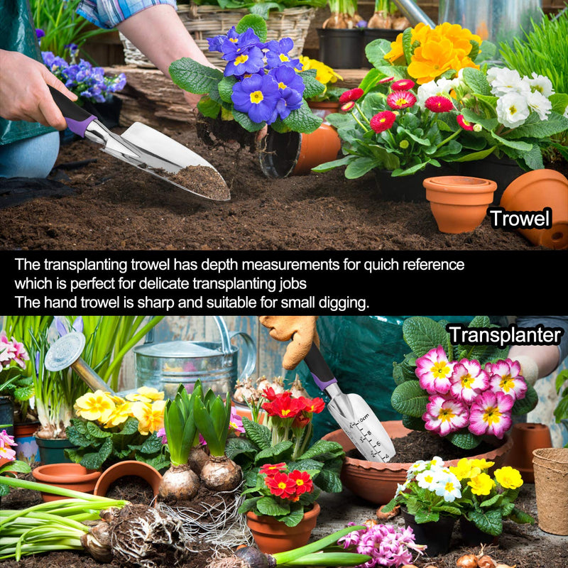 Garden Tools Set 83 Piece, Succulent Tools Set Included, Heavy Duty Aluminum Gardening Tools for Gardening, Non-Slip Ergonomic Handle Tools, Storage Tote Bag, Gifts Tools for Women Purple