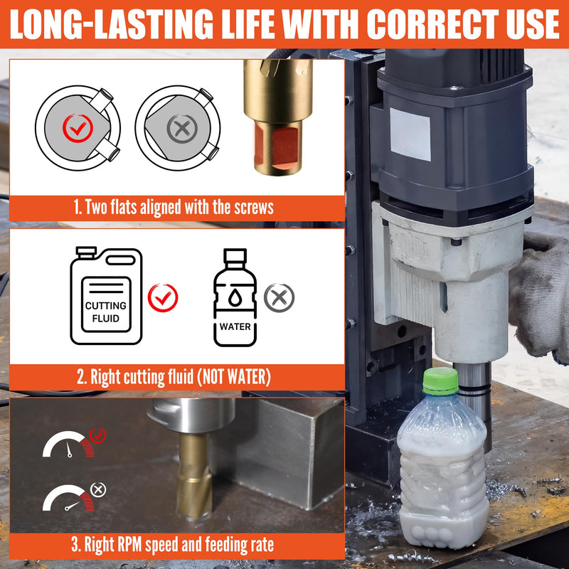 EASEWORK TOOL Carbide-Tipped Annular Cutter, 1/2-inch Cutting Diameter x 2-inch Cutting Depth, 3/4" Weldon Shank, TCT Mag Drill Bit with Advanced PVD Nano-Coating 1/2" * 2"