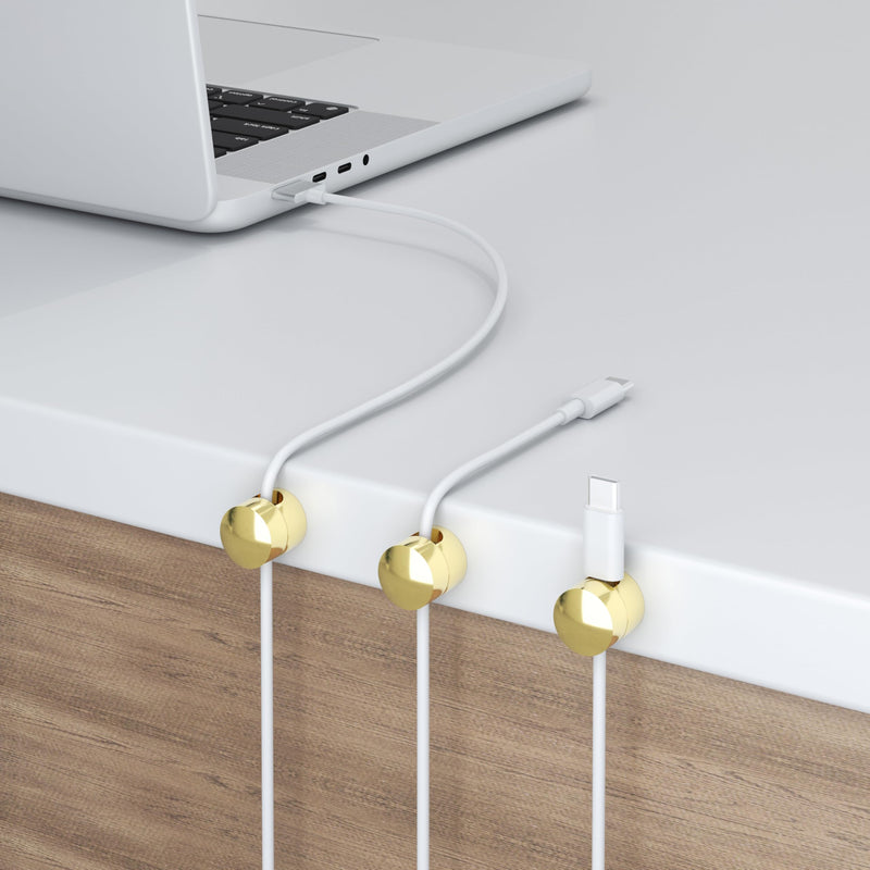 Gun Metal cord holder,Cable Anchors for Cable, Premium Aluminum Wire Organizer, Adhesive Screw 2-in-1 cord clips, Charger Cable Management Clip, Stylish, Sturdy, Practical | (3 Pcs) (Gold) Gold