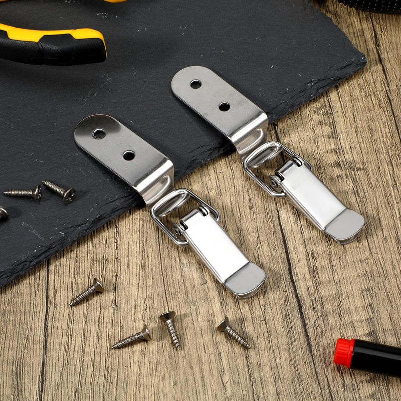 4PCS 90 Degree Tool Box Hood Locks Latches, Stainless Steel Spring Loaded Toggle Latch Catch Catch Hasp Clamp Clip Lock with 16 Screws for Wooden Case Toolboxes Cabinet Chest