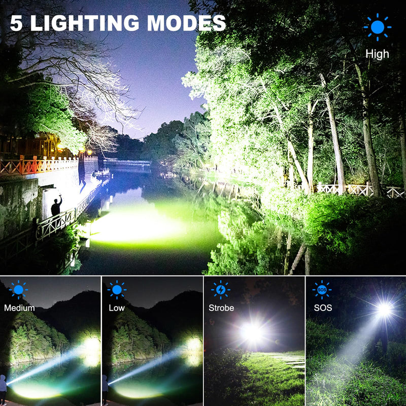 Rechargeable Flashlights High Lumens, 2Pack 99000 Lumen Super Bright LED Flashlight with 5 Modes & Waterproof, USB Fast Charging Handheld High Powered Flash Light for Home, Camping, Emerge∩cies