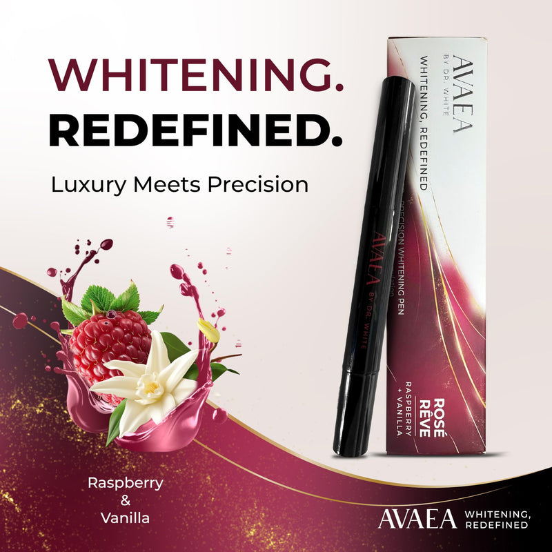 Dr. White’s AVAEA™ Rose Rêve Teeth Whitening Pen | 0.09 Fl Oz Pap+ Precision Whitening Serum | Peroxide-Free Whitening Treatment | Raspberry + Vanilla