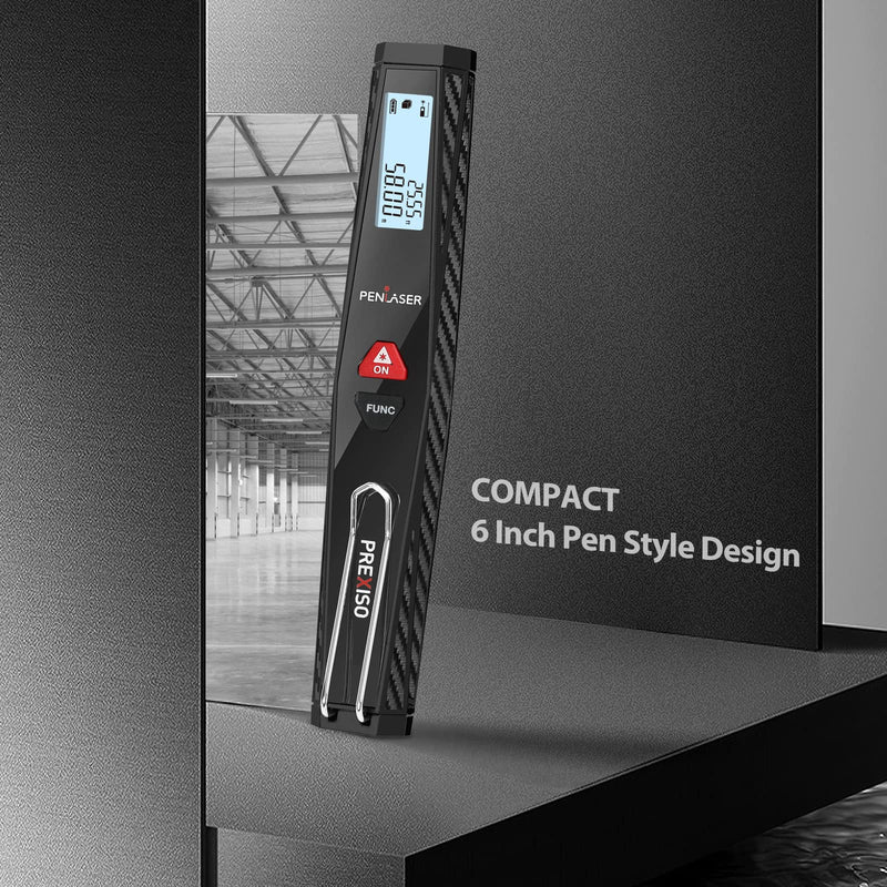 PREXISO Pocket Laser Measurement Tool, 135Ft Laser Distance Meter Backlit Display Laser Measure with Pen Clip Ft/Ft+in/in/M Unit - Pythagorean, Distance, Area, Volume Modes for Home, Industries Black 135 Ft