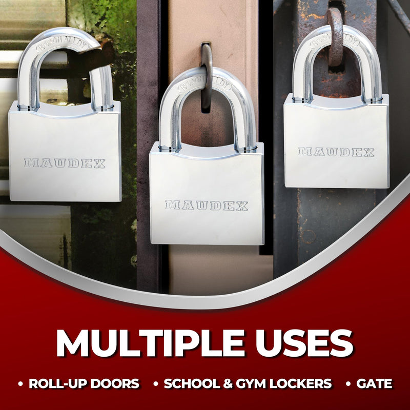 Maudex® RPB50 Heavy Duty Padlock with 5 Keys - 10mm Cut Resistant Hardened Shackle - Weatherproof Chrome Body | Small Keyed Lock for Gym & School Lockers, Gates 50 mm Silver
